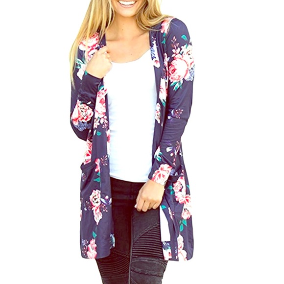 Boho Long Sleeve Floral Print Kimono Cardigans - Picture 2 of 4